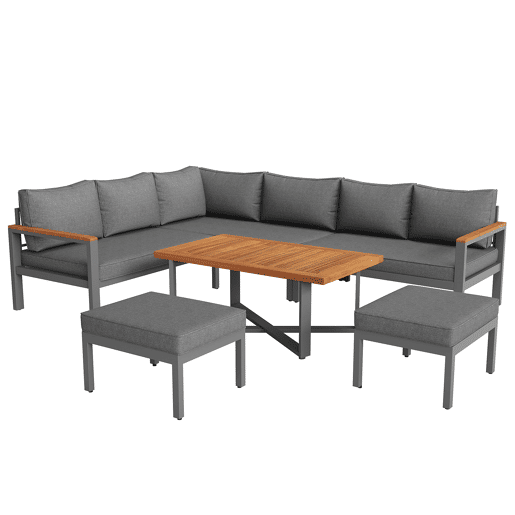 Conjunto de jardim para 7-8 pessoas - Mobiliário de jardim moderno, com estrutura em ferro galvanizado - Cinza escuro
