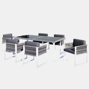 Conjunto de sala de jantar exterior para 6 pessoas - Cadeiras com almofadas, capa de tecido removível e lavável - Cinza, Branco