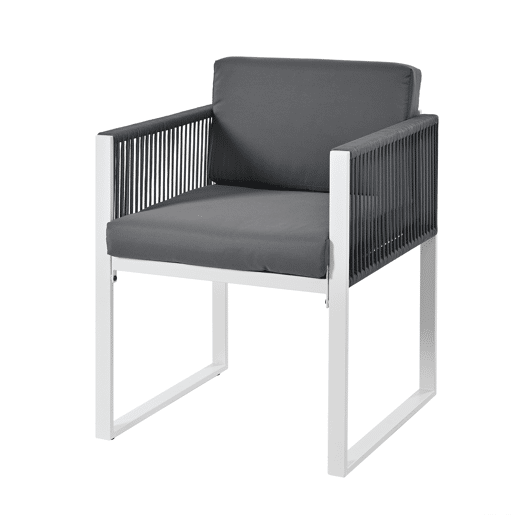 Conjunto de sala de jantar exterior para 6 pessoas - Cadeiras com almofadas, capa de tecido removível e lavável - Cinza, Branco