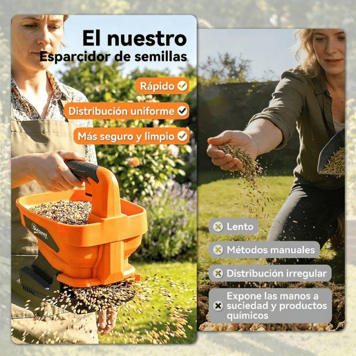 Outsunny Distribuidor Portátil 3,3 L 8 Níveis de Fluxo Largura de Projeção Ajustável em 3 Níveis Porta USB Distribuidor de Sementes para Relva Sal Cascalho até 800 m² Laranja