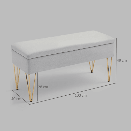 HOMCOM Banco para o Pé da Cama, Banco Estofado em Tecido Sintético com Pernas de Aço e Assento Acolchoado Estilo Moderno Banco para Quarto Entrada Cinzento Claro