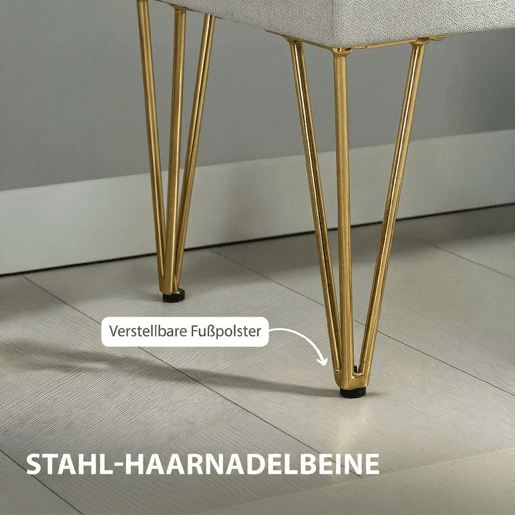 HOMCOM Banco para o Pé da Cama, Banco Estofado em Tecido Sintético com Pernas de Aço e Assento Acolchoado Estilo Moderno Banco para Quarto Entrada Cinzento Claro