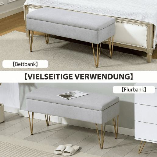 HOMCOM Banco para o Pé da Cama, Banco Estofado em Tecido Sintético com Pernas de Aço e Assento Acolchoado Estilo Moderno Banco para Quarto Entrada Cinzento Claro
