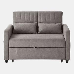 Sofá-cama de 2 lugares - design dobrável, moderno, encosto com 3 posições, algodão-linho - Cinza