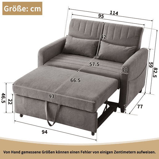 Sofá-cama de 2 lugares - design dobrável, moderno, encosto com 3 posições, algodão-linho - Cinza