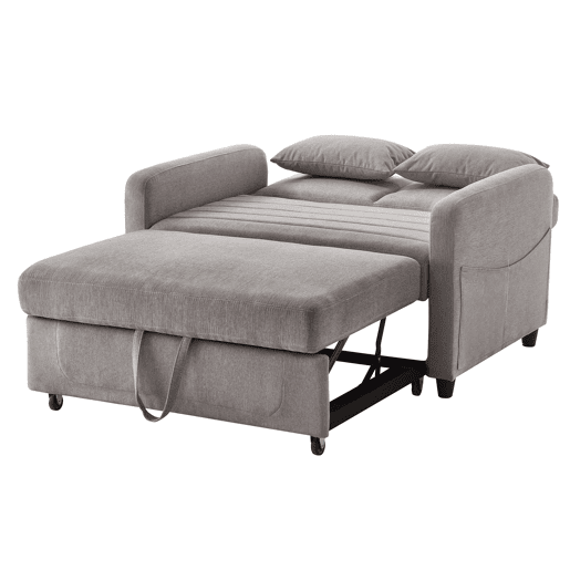 Sofá-cama de 2 lugares - design dobrável, moderno, encosto com 3 posições, algodão-linho - Cinza