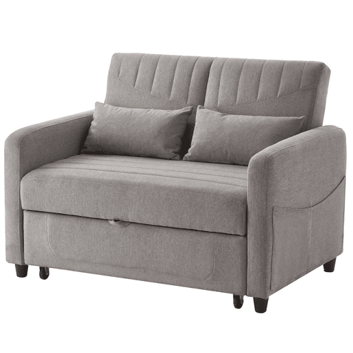Sofá-cama de 2 lugares - design dobrável, moderno, encosto com 3 posições, algodão-linho - Cinza