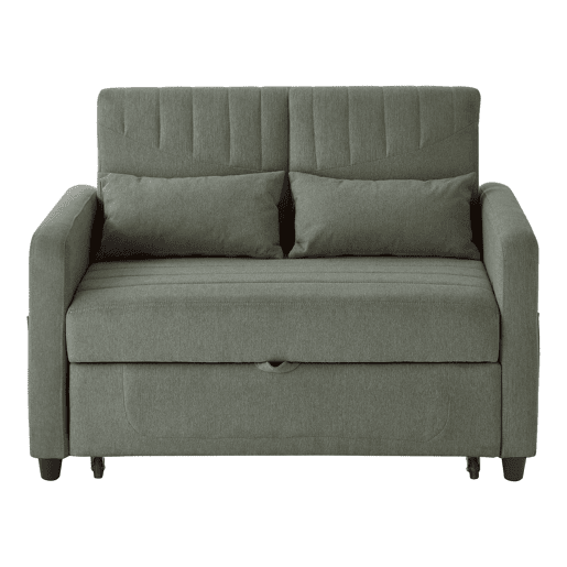 Sofá-cama de 2 lugares - design dobrável, moderno, encosto ajustável, tecido de algodão e linho - Verde militar