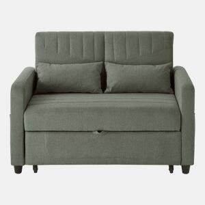 Sofá-cama de 2 lugares - design dobrável, moderno, encosto ajustável, tecido de algodão e linho - Verde militar