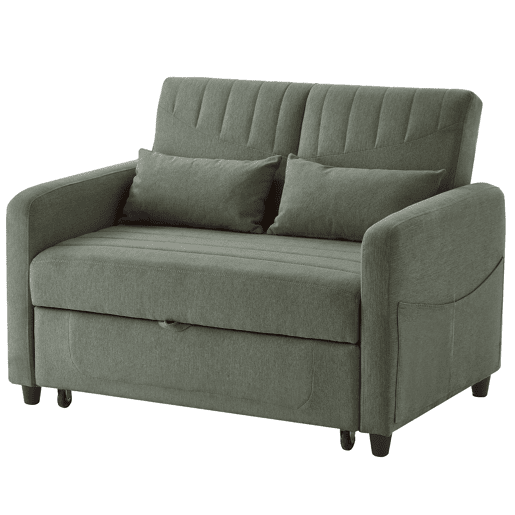 Sofá-cama de 2 lugares - design dobrável, moderno, encosto ajustável, tecido de algodão e linho - Verde militar