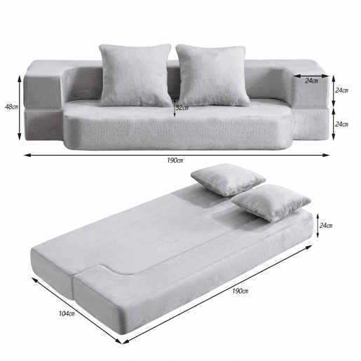 Sofá-cama de 2 lugares - conversível, sem montagem, fácil de transportar - cinzento claro