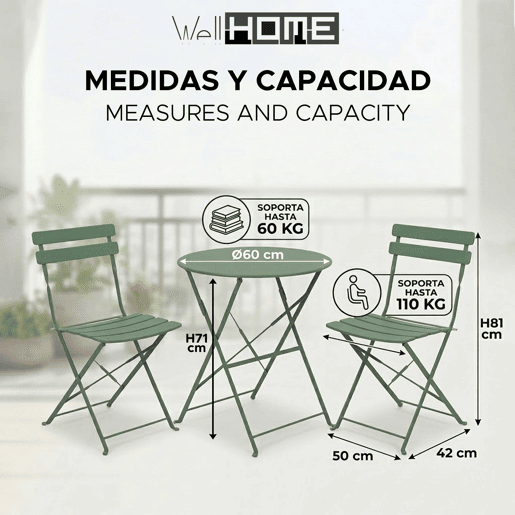 Conjunto de bistrô dobrável de 3 peças Well Home