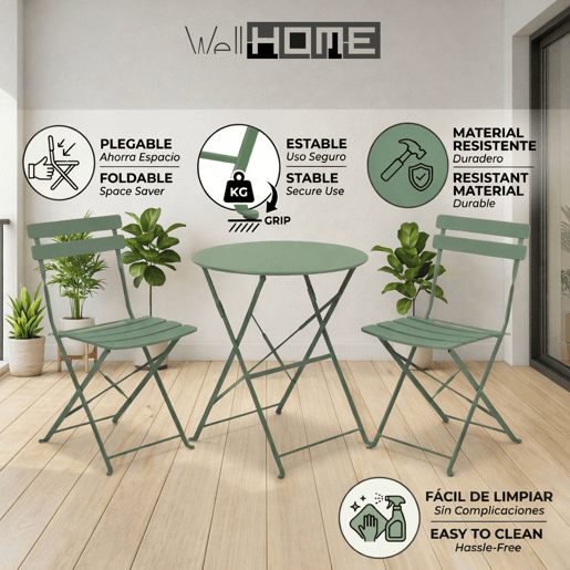 Conjunto de bistrô dobrável de 3 peças Well Home