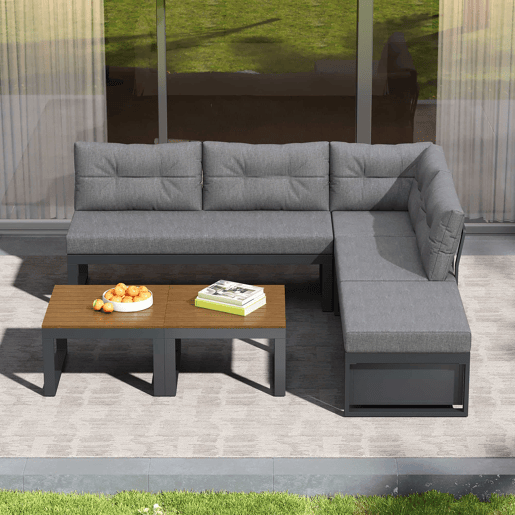 Conjunto de móveis de jardim - 3 posições reclináveis, almofadas grossas, arrumação, capa resistente às intempéries - Cinza escuro