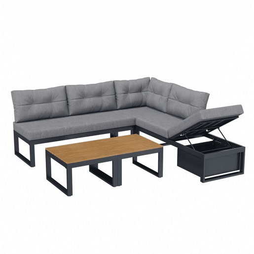 Conjunto de móveis de jardim - 3 posições reclináveis, almofadas grossas, arrumação, capa resistente às intempéries - Cinza escuro