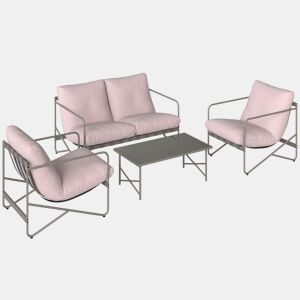 Outsunny Conjunto de Jardim de 4 Peças Móveis de Jardim com Sofá de 2 Lugares 2 Poltronas Mesa de Vidro Temperado e Almofadas Grossas para Terraço Rosa