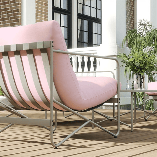 Outsunny Conjunto de Jardim de 4 Peças Móveis de Jardim com Sofá de 2 Lugares 2 Poltronas Mesa de Vidro Temperado e Almofadas Grossas para Terraço Rosa