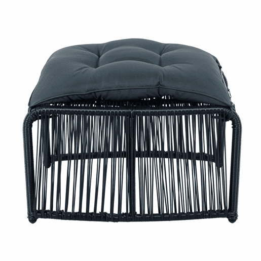 Conjunto de móveis de jardim de 5 peças - estrutura de ferro e rattan PE, com mesa, 2 cadeiras, 2 bancos, almofadas e tampo de vidro, resistente às intempéries - Preto e Cinza