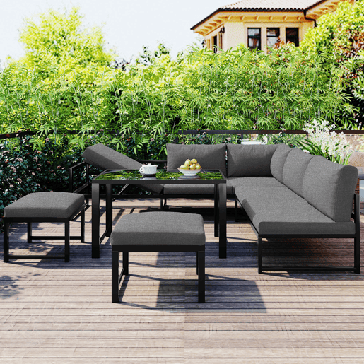 Conjunto de cadeiras de jardim de 4 peças - Alumínio, com função reclinável e encosto ajustável em 4 posições - Preto + Cinza