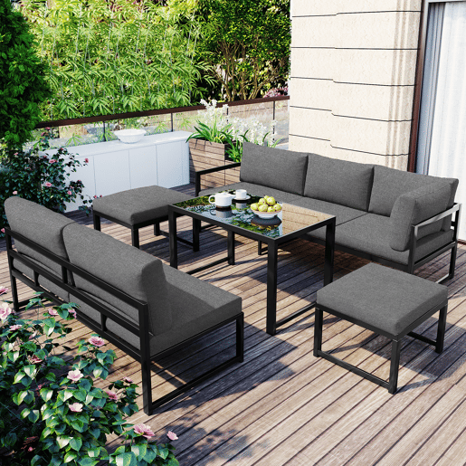 Conjunto de cadeiras de jardim de 4 peças - Alumínio, com função reclinável e encosto ajustável em 4 posições - Preto + Cinza