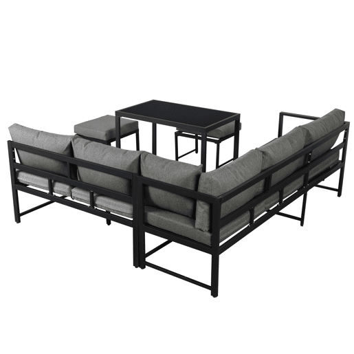Conjunto de cadeiras de jardim de 4 peças - Alumínio, com função reclinável e encosto ajustável em 4 posições - Preto + Cinza