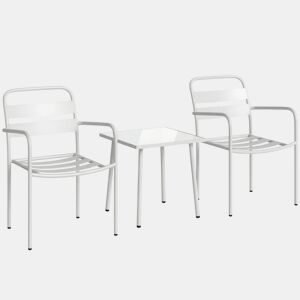 Outsunny Conjunto de Jardim Exterior de 3 Peças Móveis de Jardim em Aço Galvanizado com 2 Cadeiras e Mesa de Vidro Temperado Resistente às Intempéries para Varanda Terraço, Branco