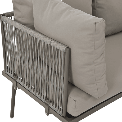 Conjunto de jardim L - Móveis de ferro com corda cinzenta, 2 sofás e 1 mesa - Cinza