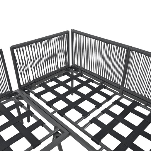 Conjunto de jardim L - Móveis de ferro com corda cinzenta, 2 sofás e 1 mesa - Cinza