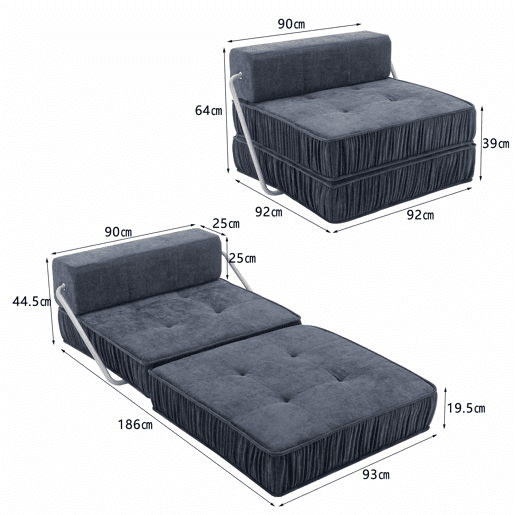 Sofá-cama de 1 lugar - multifuncional, rebatível, futon, sofá-cama - cinzento