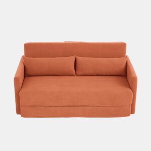 Sofá-cama de 2 lugares 165 x 92 x 82 cm - sofá dobrável 2 em 1, tecido de veludo cotelê, com 2 almofadas lombares e 2 bolsos laterais - laranja