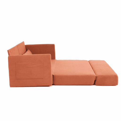 Sofá-cama de 2 lugares 165 x 92 x 82 cm - sofá dobrável 2 em 1, tecido de veludo cotelê, com 2 almofadas lombares e 2 bolsos laterais - laranja Sofá-cama de 2 lugares 165 x 92 x 82 cm - sofá dobrável 2 em 1, tecido de veludo cotelê, com 2 almofadas lombares e 2 bolsos laterais - laranja