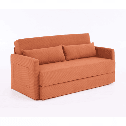 Sofá-cama de 2 lugares 165 x 92 x 82 cm - sofá dobrável 2 em 1, tecido de veludo cotelê, com 2 almofadas lombares e 2 bolsos laterais - laranja Sofá-cama de 2 lugares 165 x 92 x 82 cm - sofá dobrável 2 em 1, tecido de veludo cotelê, com 2 almofadas lombares e 2 bolsos laterais - laranja