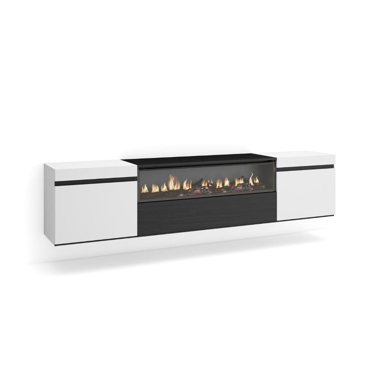 Mueble de TV Kroma con chimenea al centro diseño flotante 203