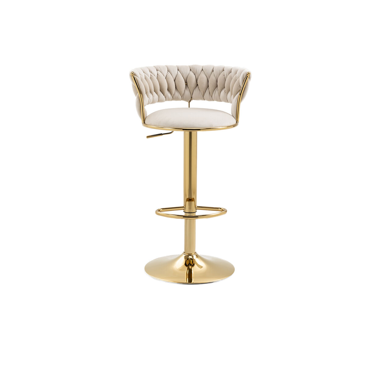 Taburete de bar - set de 2 piezas - 360° giratorio, respaldo hecho a mano, altura ajustable, acolchado suave - marfil