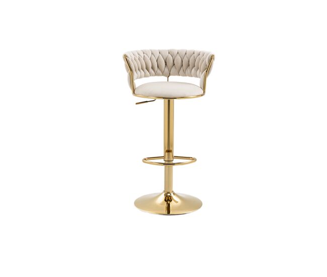 Taburete de bar - set de 2 piezas - 360° giratorio, respaldo hecho a mano, altura ajustable, acolchado suave - marfil