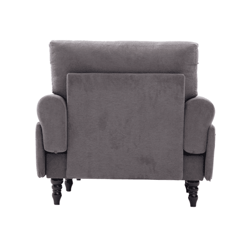 Poltrona individual em chenille - moderna, minimalista, encosto e braços, bolsos laterais - cinzento escuro