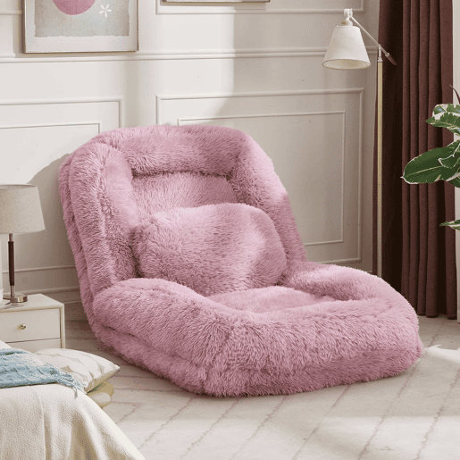 Sofá-cama tipo humano com 5 posições - ajustável, para jogos, meditação e relaxamento, tecido felpudo - Rosa