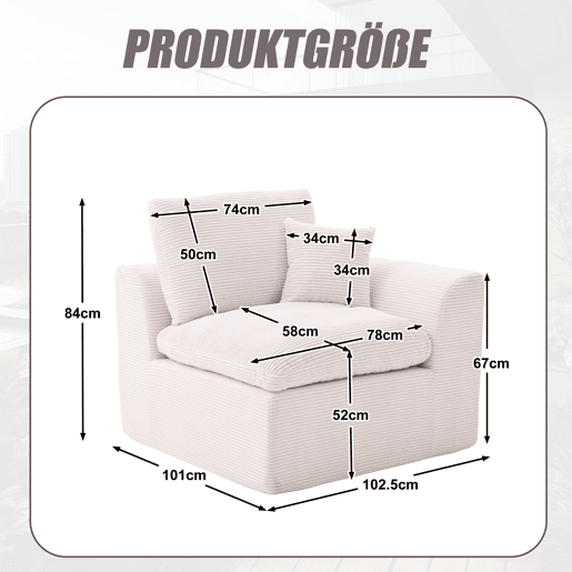 Sofá individual - minimalista e confortável com almofada - Bege Sofá individual - minimalista e confortável com almofada - Bege