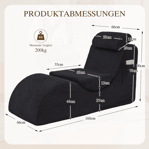 Poltrona ergonómica moderna - Design exclusivo, espuma elástica, capa removível, com bolso - Preto
