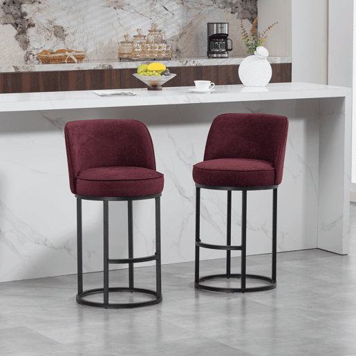 Banco de bar 2 unidades - moderno, acolchoado, pernas metálicas pretas - vermelho vinho