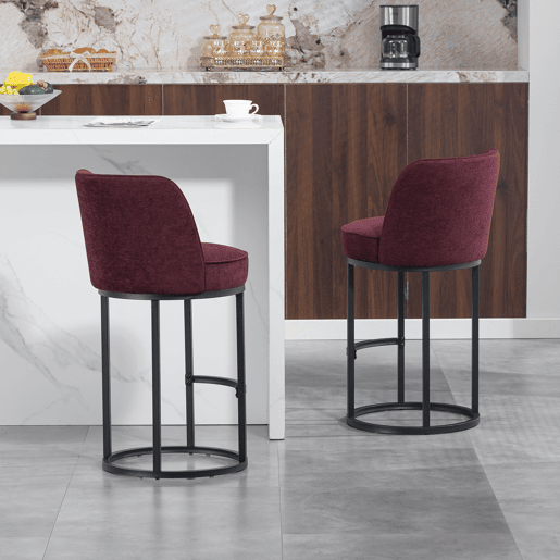 Banco de bar 2 unidades - moderno, acolchoado, pernas metálicas pretas - vermelho vinho