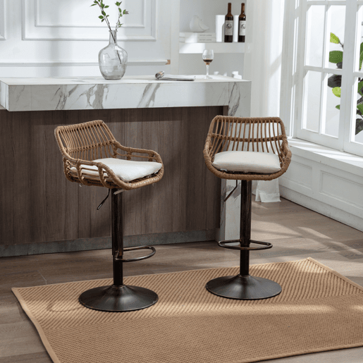 Conjunto de 2 bancos de bar - altura ajustável com apoio para os pés - bege Conjunto de 2 bancos de bar - altura ajustável com apoio para os pés - bege