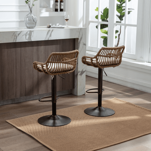 Conjunto de 2 bancos de bar - altura ajustável com apoio para os pés - bege Conjunto de 2 bancos de bar - altura ajustável com apoio para os pés - bege