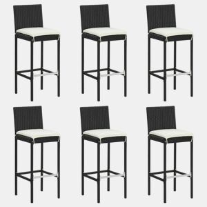 Conjunto de 6 banquetas de bar para uso externo ou interno com almofadas creme estrutura em vime de resina preta DEC029585