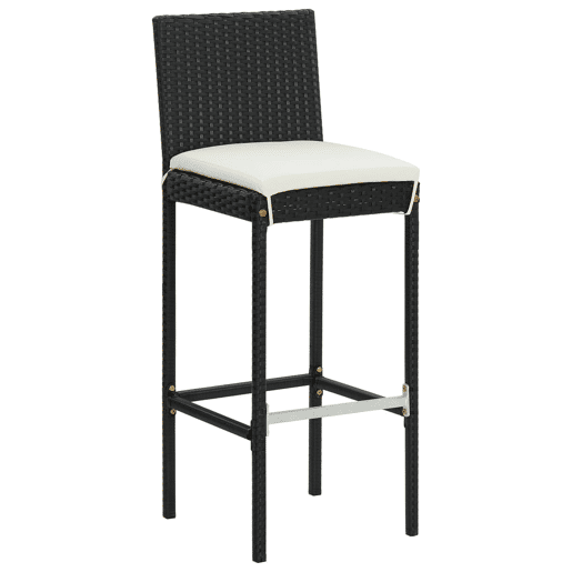 Conjunto de 6 banquetas de bar para uso externo ou interno com almofadas creme estrutura em vime de resina preta DEC029585