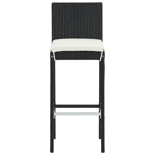 Conjunto de 6 banquetas de bar para uso externo ou interno com almofadas creme estrutura em vime de resina preta DEC029585