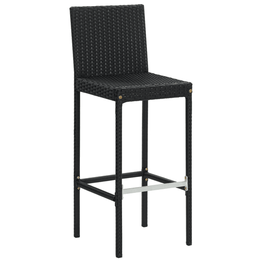 Conjunto de 6 banquetas de bar para uso externo ou interno com almofadas creme estrutura em vime de resina preta DEC029585