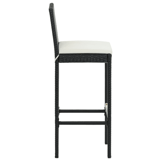 Conjunto de 6 banquetas de bar para uso externo ou interno com almofadas creme estrutura em vime de resina preta DEC029585
