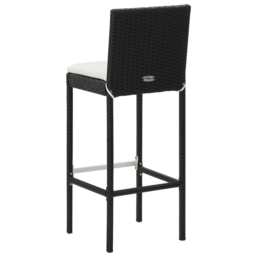 Conjunto de 6 banquetas de bar para uso externo ou interno com almofadas creme estrutura em vime de resina preta DEC029585