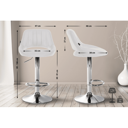 Banqueta de bar x1 com apoio para os pés giratório e ajustável em PVC branco e metal 10_0005213